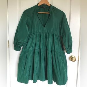 Zara polyester emerald green tiered babydoll dress XS